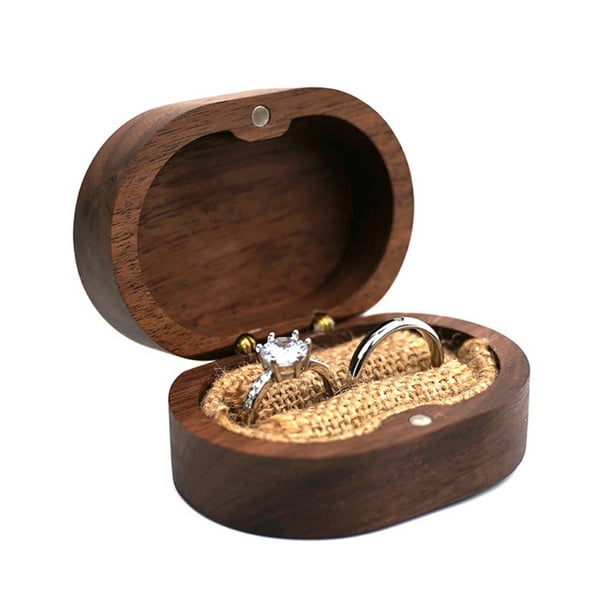 Walnut Wood Jewelry Box Poposal Portable Ring Holders Rustic Wedding Ring Box
